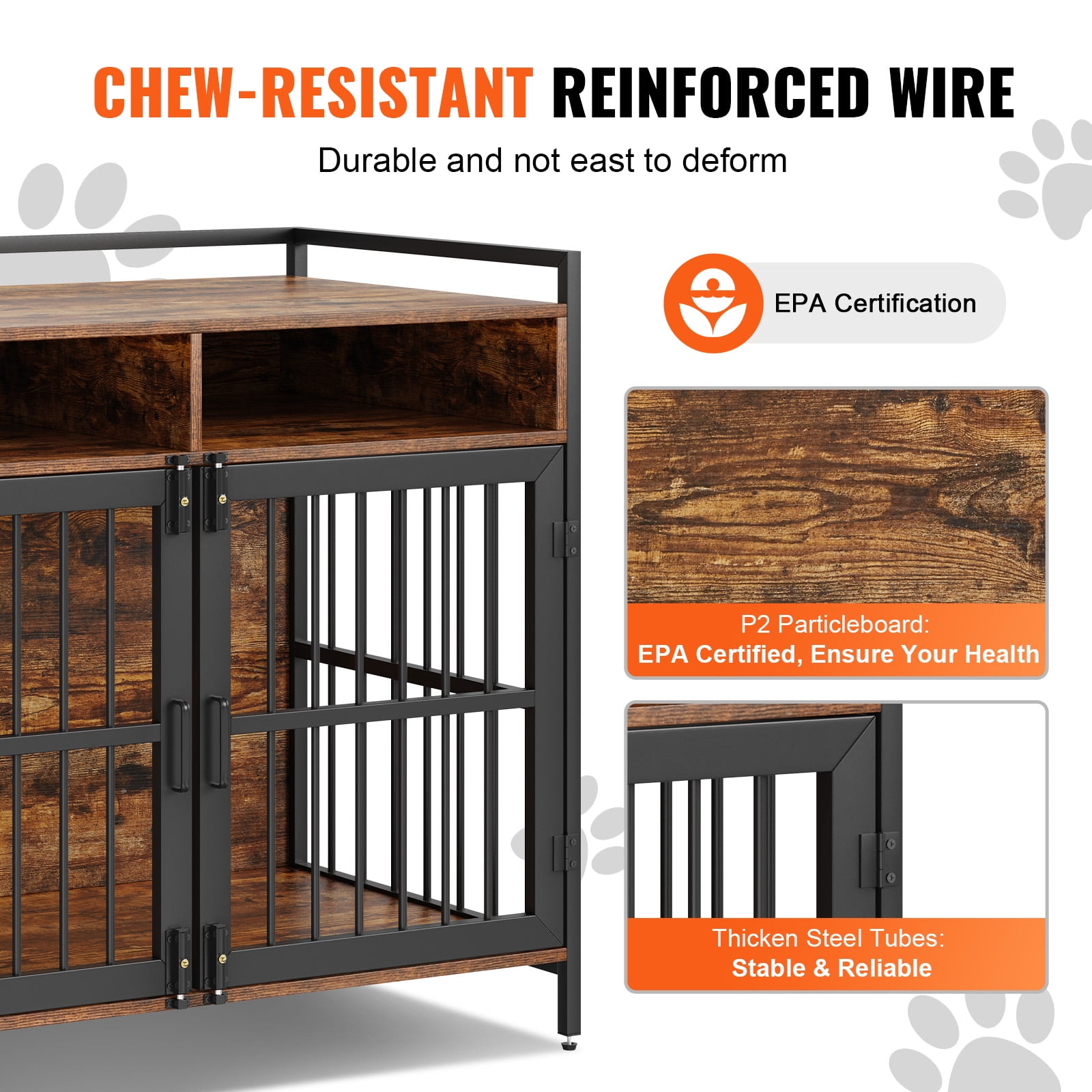 KFFKFF Dog Crate Furniture 41" Wooden Dog Crate with Double Doors & Storage Cubes
