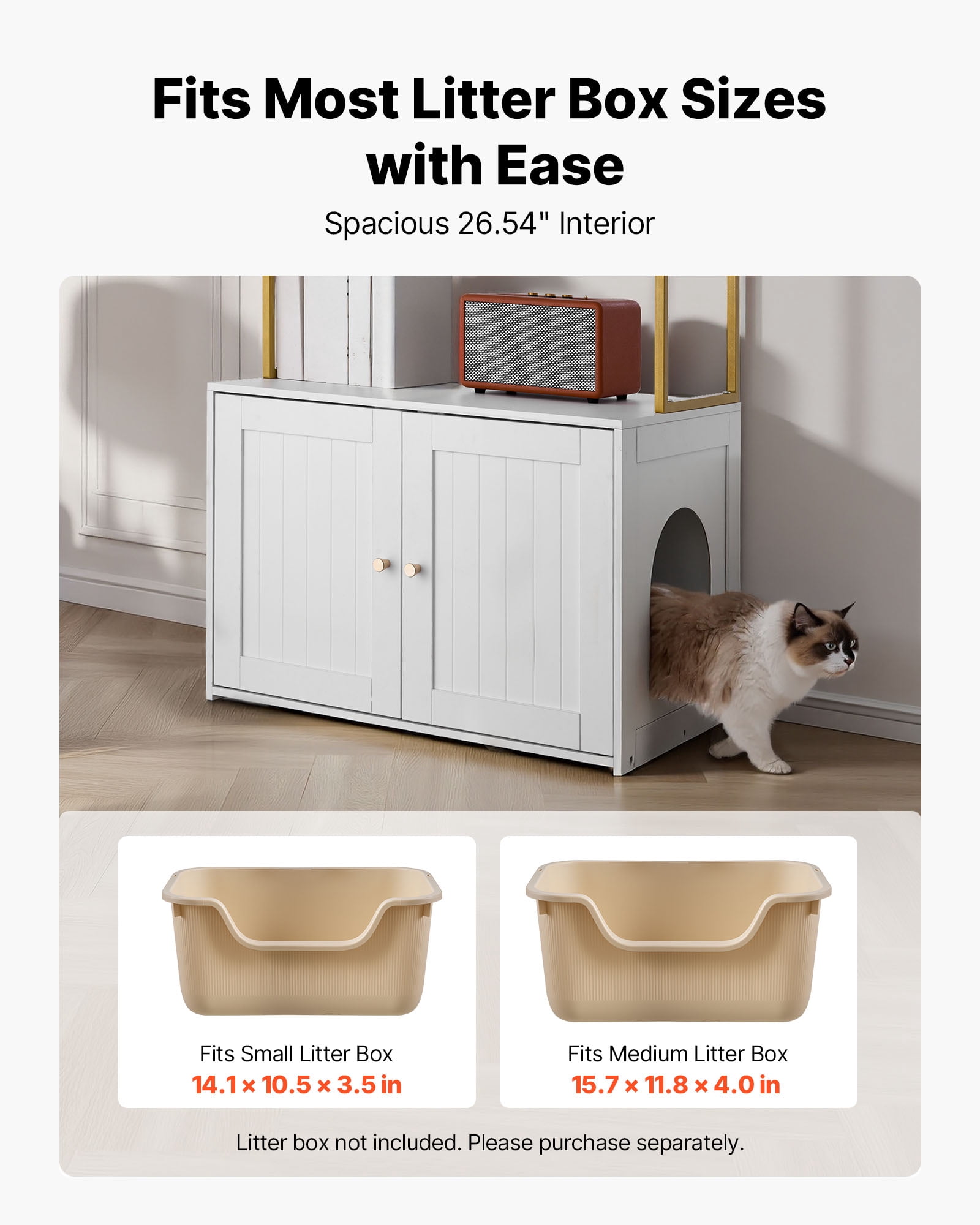 VEVOR Cat Litter Box Enclosure Furniture, 27.6 in Hidden Litter Box Cabinet with Metal Legs & 2-Tier Storage Shelves, Waterproof Cat Washroom Cat House, Fit Most of Litterbox, for Living Room