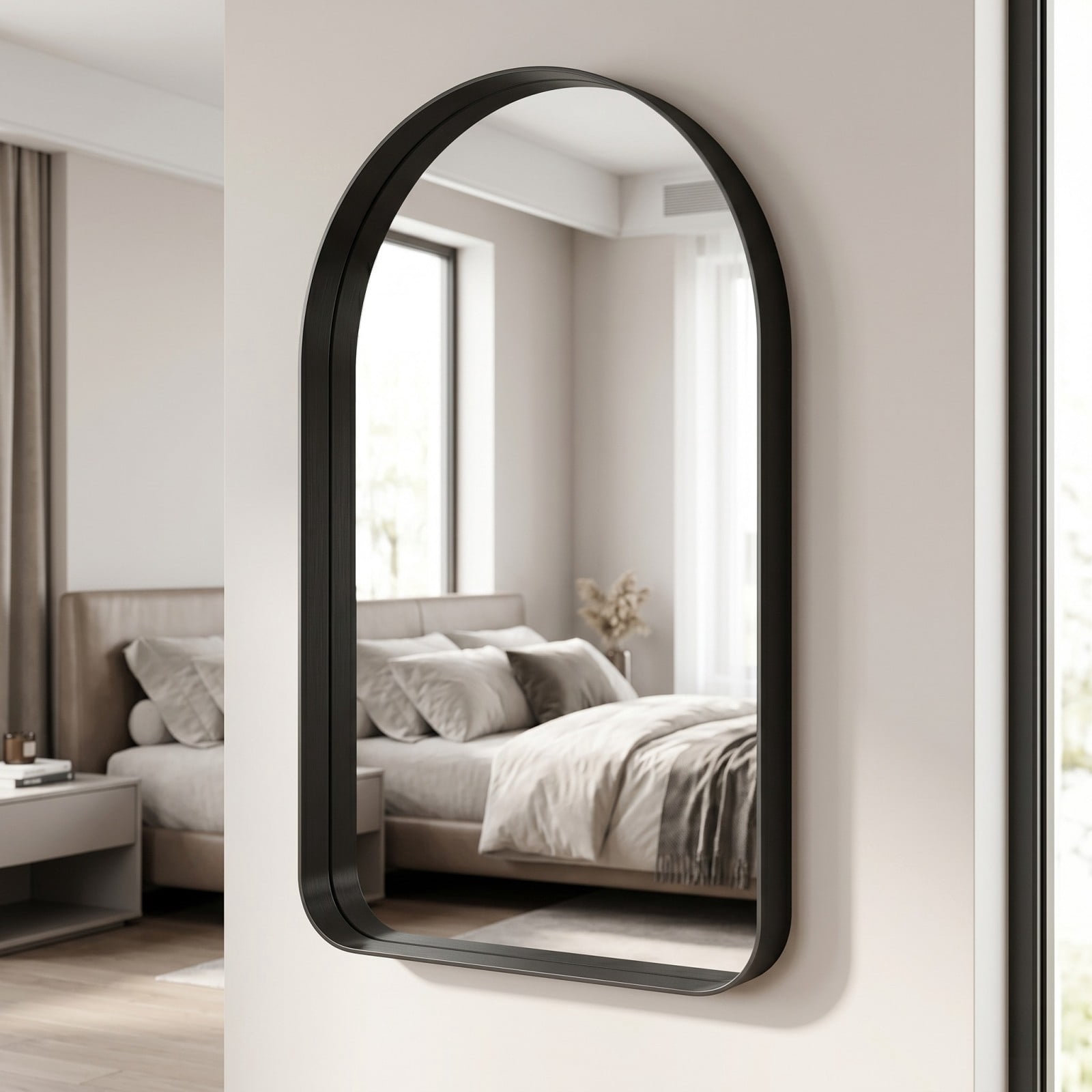 Gleamira 30"x48" Arched Bathroom Mirror Rounded Corner Vanity Wall Mirror with Deep Frame, Black