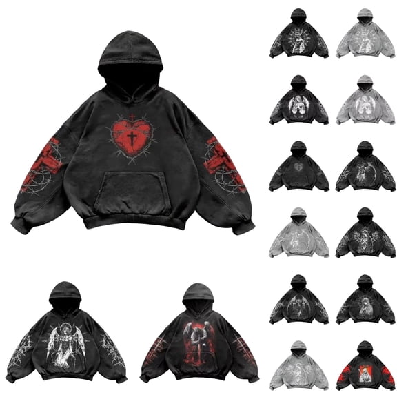 Y-Sunset Retro Punk 3D printing Hooded Sweaters, Gothic Fashion Hoodies for Men and Women y2k Sweatshirts 2000s clothes