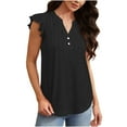 thumbnail image 4 of Fewfanhot Women's Fashion V Neck Button Ruched Ruffle Sleeve Tank Top Sleeveless Vest Casual Lightweight Soft Summer Daily Streetwear Comfort Tops S-XXL, 4 of 8