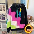 thumbnail image 5 of Sudadera con capucha acolchada de vellón con paneles contrastantes y ondas irregulares de invierno para mujer, sudadera con capucha informal, holgada y cálida, 5 of 5