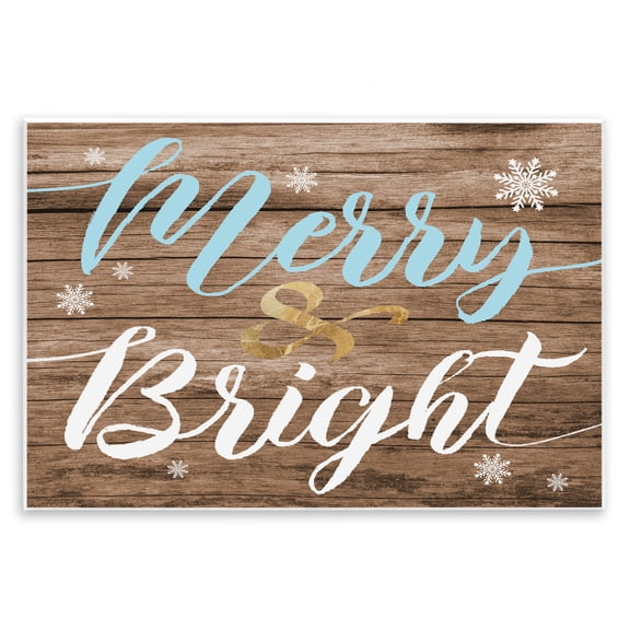 Stupell Industries Farmhouse Rustic Merry and Bright Christmas Wall Plaque Art, 15 x 10, by Lil' Rue