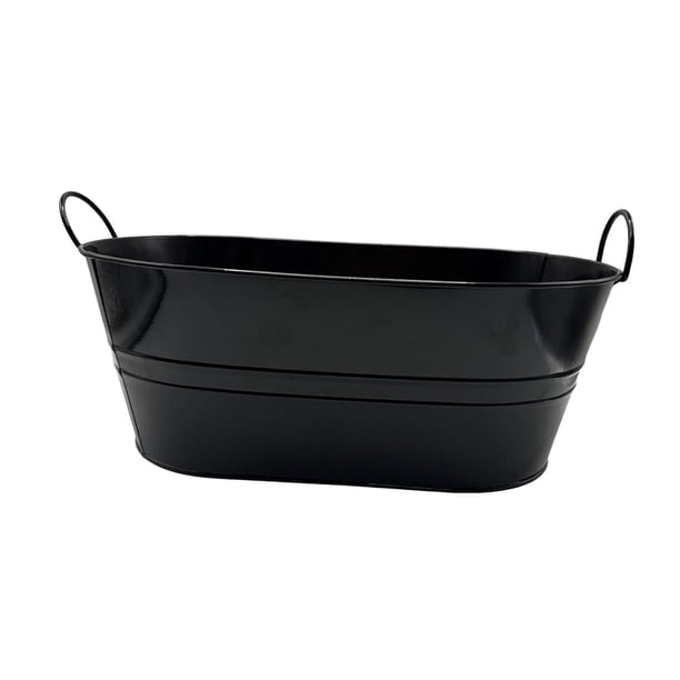 Cubo de hielo para almacenamiento en interiores y exteriores, recipiente ovalado galvanizado para bebidas. Negro