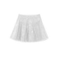 thumbnail image 3 of YiZYiF Kids Girls Glittery Sequins Dance Skirt Flared Pleated A-Line Mini Skort Dancewear Silver 4, 3 of 5
