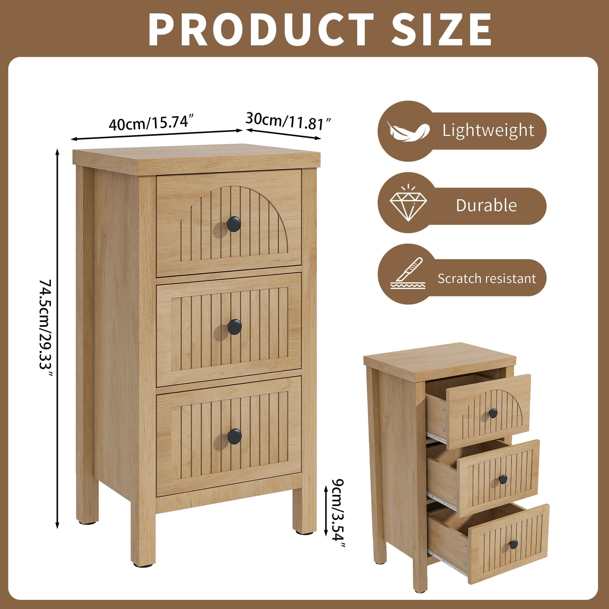 Farmhouse Nightstand & Dresser, Dresser for Bedroom with 3 Drawers, Wooden Storage Cabinet Sofa Table