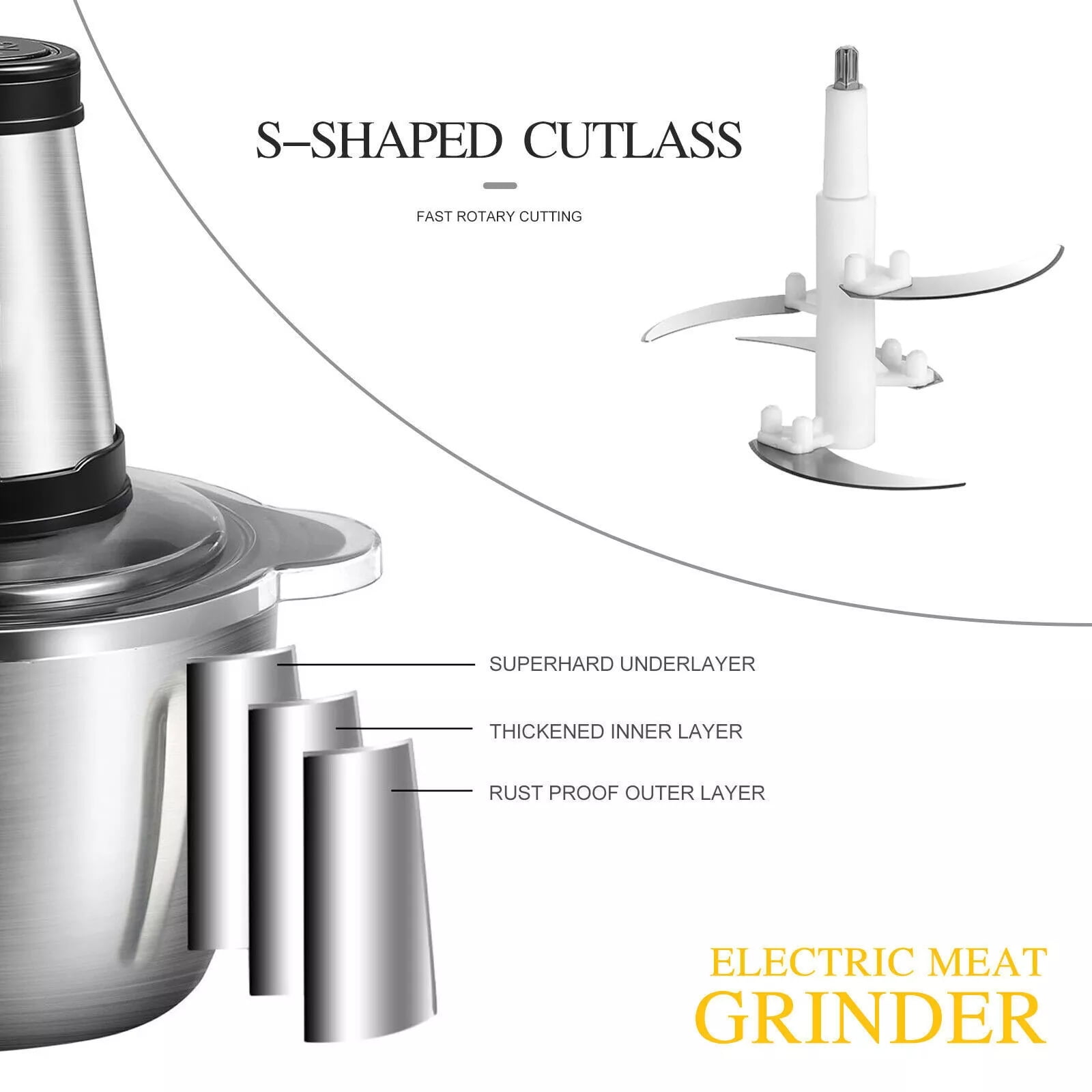 300W Electric Food Vege Chopper Food Processor Kitchen Meat Grinder Mixer 2L
