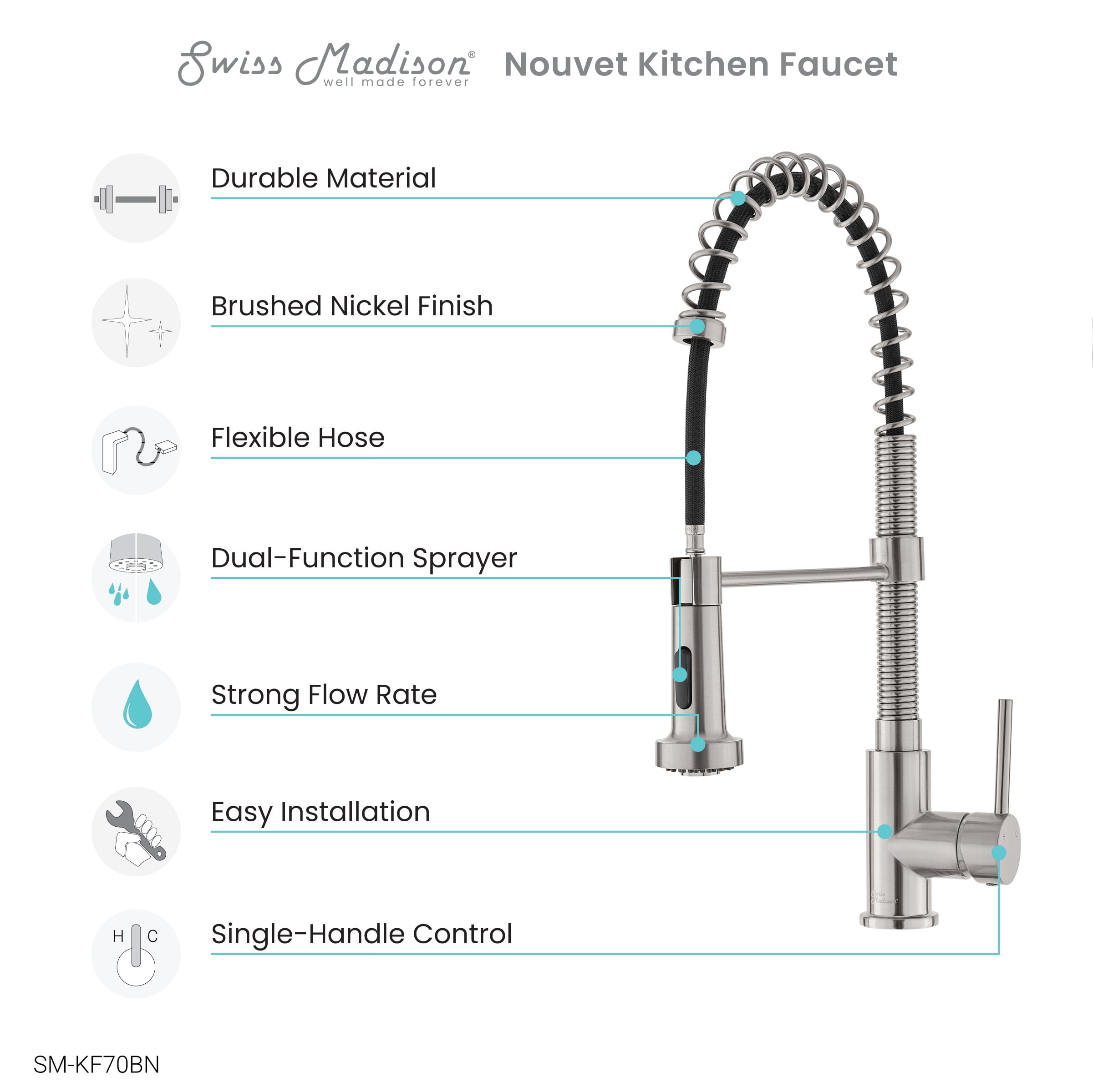 Nouvet Single Handle, Pull-Down Kitchen Faucet in Brushed Nickel