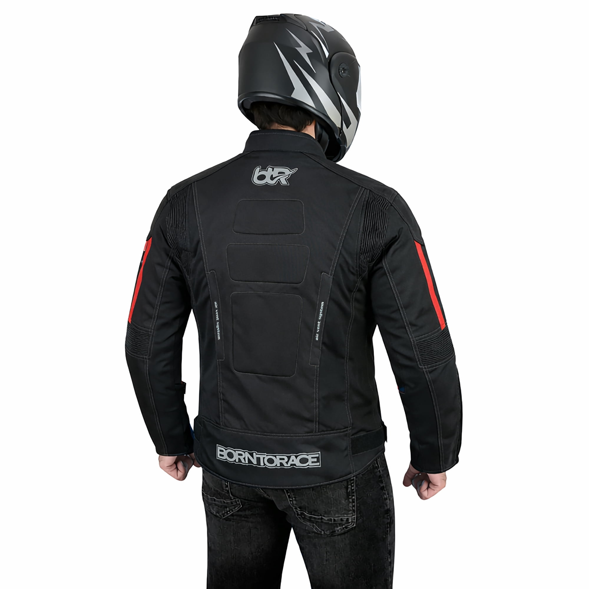 Men’s Waterproof Motorcycle Textile Jacket, All-Season Touring Riding Jacket with EVA Foam Padding, Air Vents, YKK Zipper, Adjustable Fit Black-M