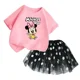 thumbnail image 3 of Conjunto de 2 piezas de camiseta y falda de algodón para niña, falda tutú de princesa de ballet esponjosa, traje de falda de encaje para fiesta de cumpleaños y boda, 3 of 5