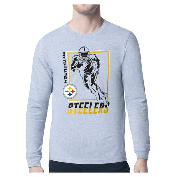 Men's Starter Heather Gray Pittsburgh Steelers Player Grid Long Sleeve T-Shirt