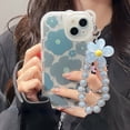 thumbnail image 3 of Carcasa De Cadena Compatible Para iPhone 14 Pro Max 13 12 11 X Xr Xs SE 2020 Flor Azul Gris Funda Para Teléfono Orejas De Oso Lente Todo Incluido De Silicona Transparente Trasera, 3 of 4