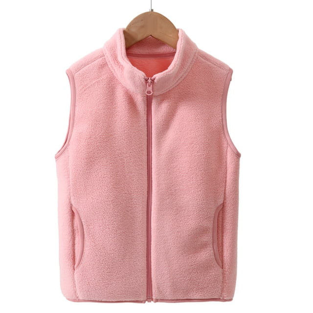 Boy Girls' Fleece Vest Outwear Lightweight Solid Color Cute Jacket With Children Pockets Girls Coat&Jacket Pink 150