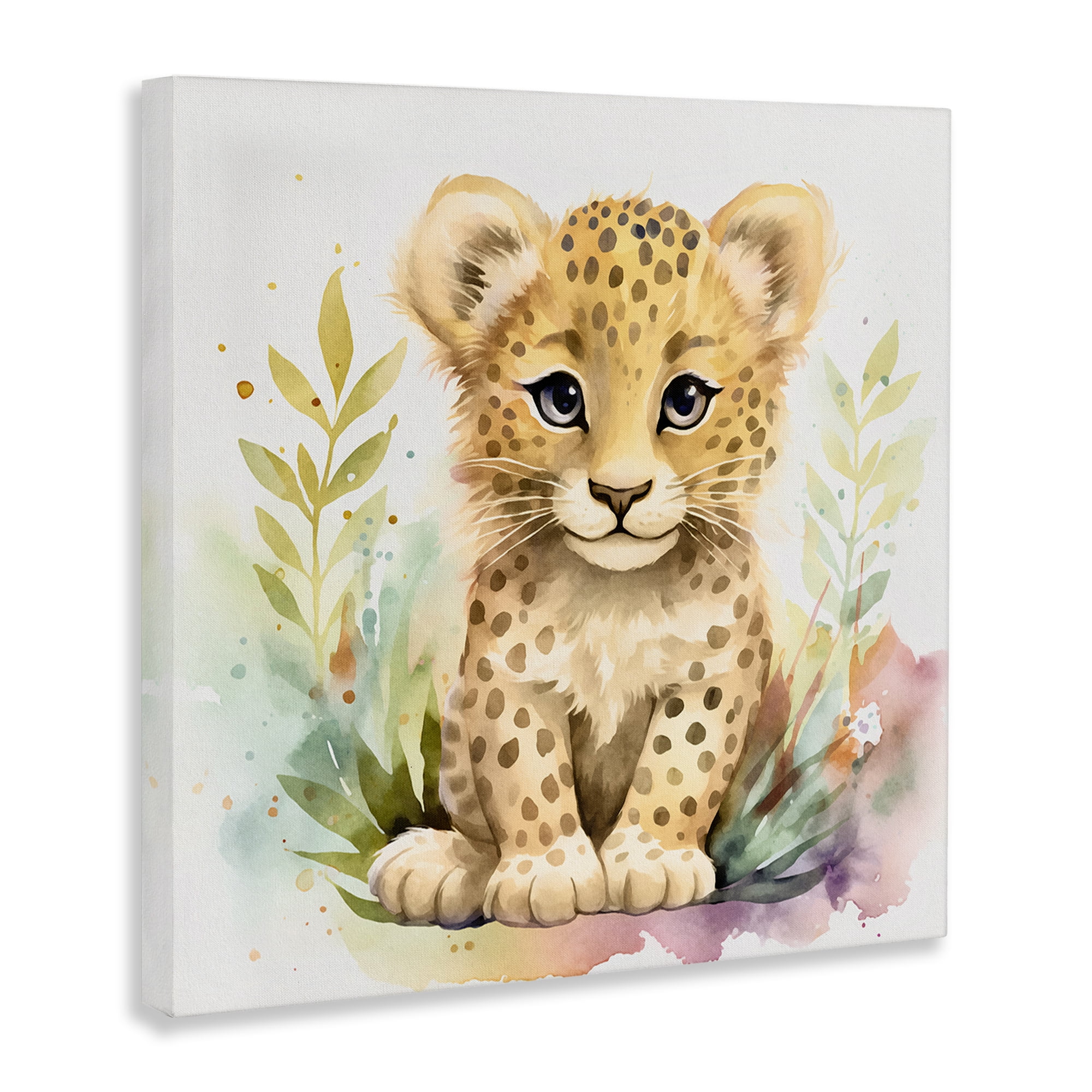Stupell Industries Baby Cheetah Cub Animals Painting Wrapped Canvas Art Print Wall Art, 17 x 17