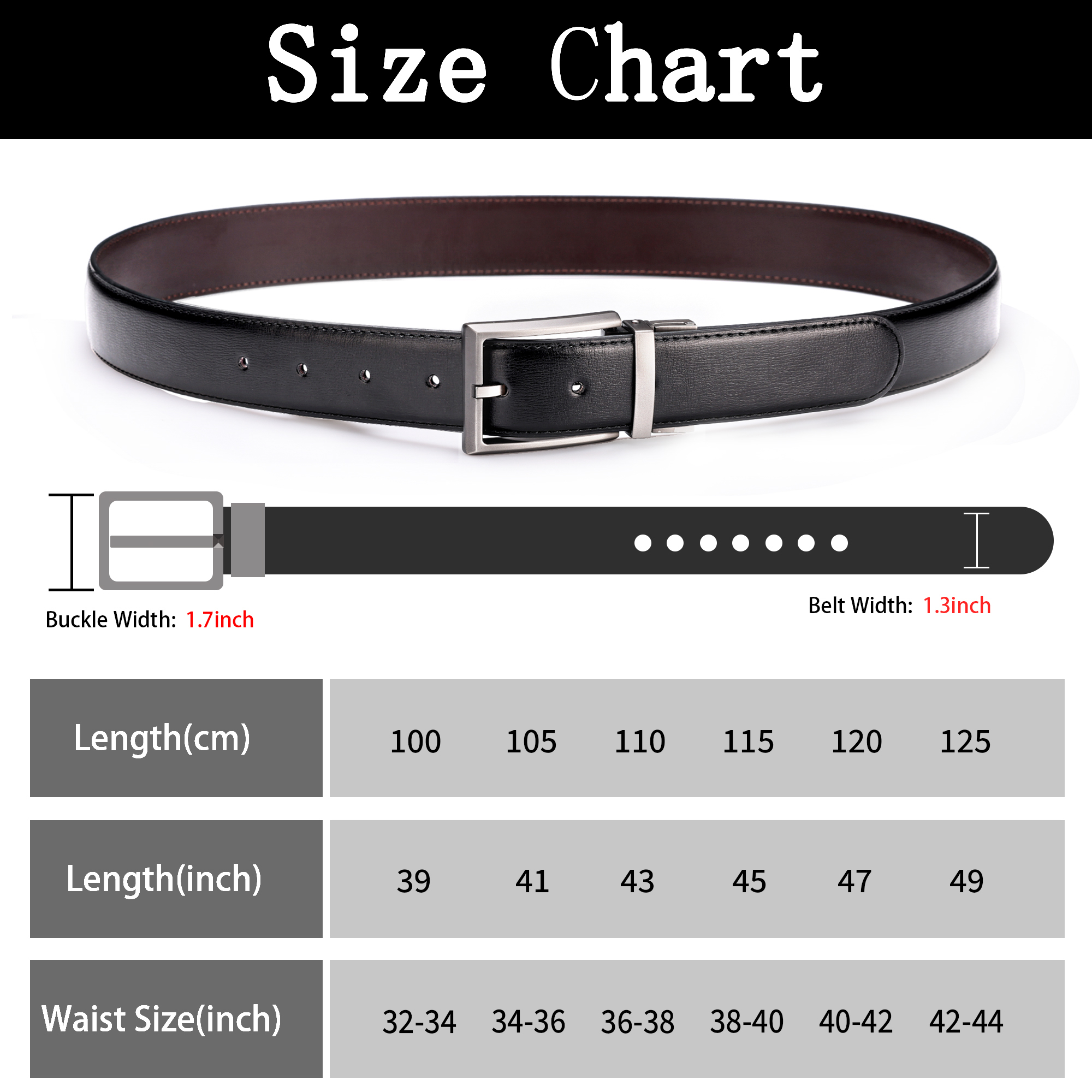 Maikun Men's Reversible Leather Belt, Black/Brown photo 3