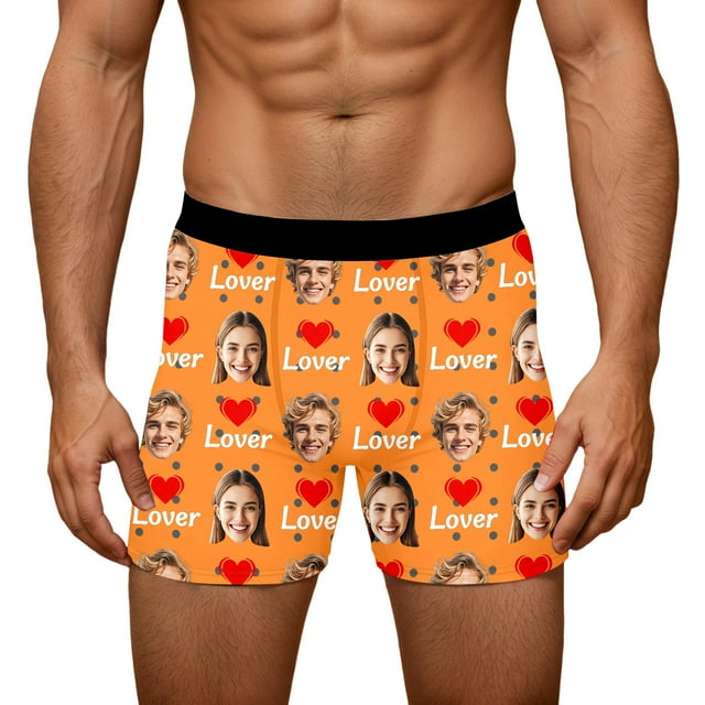 KHONTS Customized Men's Boxers - Personalized Gifts for Boyfriend - Custom Underwear Orange S