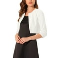 thumbnail image 4 of INSPIRE CHIC Boléro pour Femme à Manches 3/4 Sans Col, Plissé, Ouvert à l'Avant, Cardigan Court TG Blanc, 4 of 6