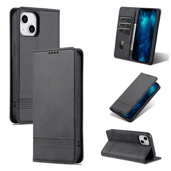 For iPhone 15 Case, Premium Magnetic PU Leather Wallet Case Flip Cover with [RFID Blocking][Card Holder][Stand Function] Shockproof Full body for iPhone 15,Black