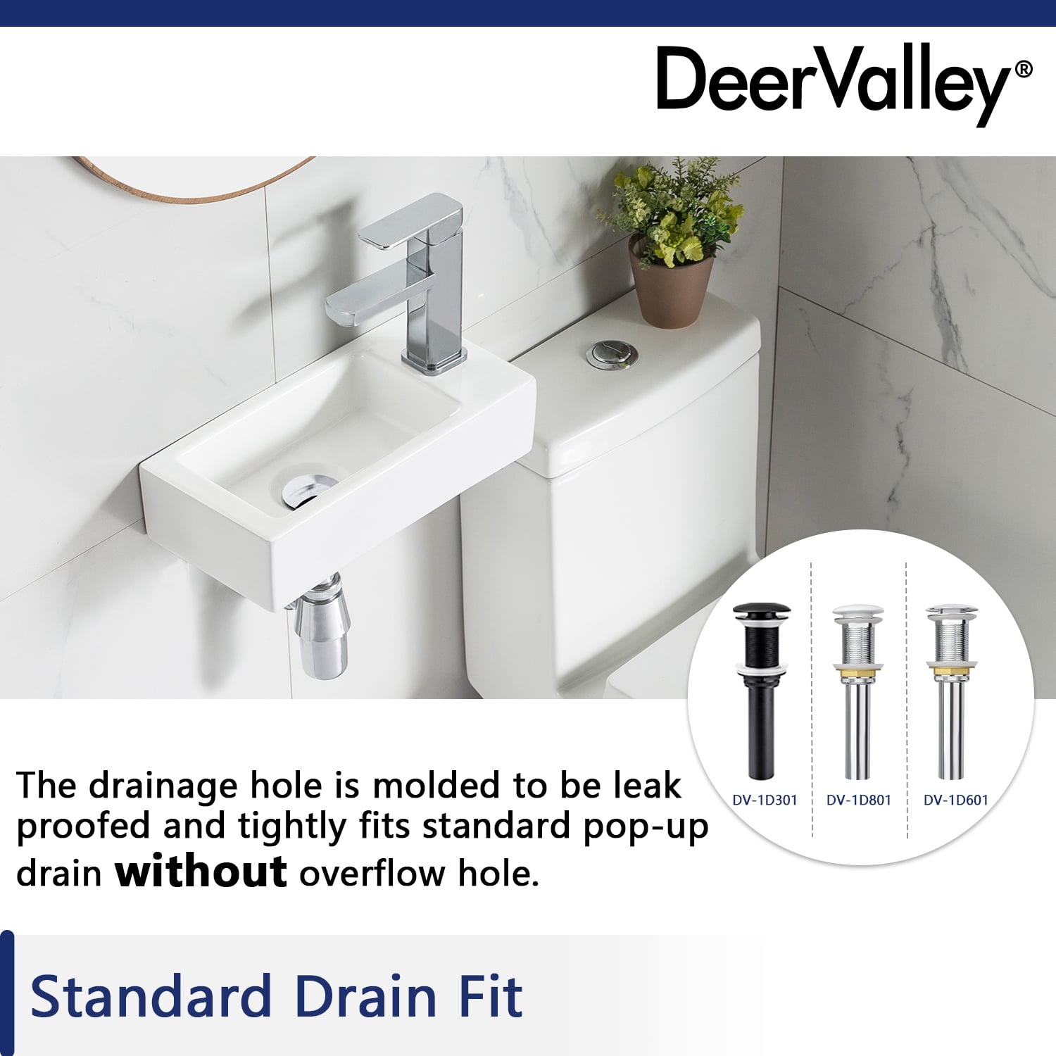 DeerValley DV-1V081R White Ceramic Rectangular 7'' Wall Mount Bathroom Sink