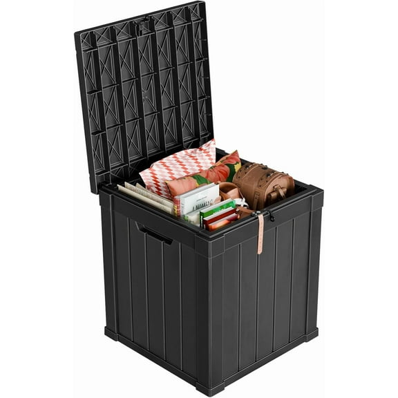 51 Gallon Resin Deck Box, Lockable Patio Outdoor Storage Box for Furniture, Garden Tools and Tools Storage, Waterproof Outside Storage Boxes - Black