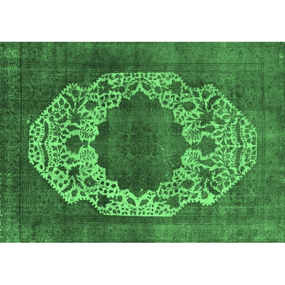 Ahgly Company Indoor Rectangle Oriental Emerald Green Industrial Area Rugs, 7' x 9'