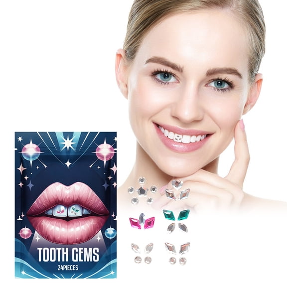 Tooth Gem Kit, DIY Jewelry Kit, 24 PCS Gem 6 Shapes Professional Cool Tooth Gems, Safe and Easy to Get Started