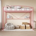 thumbnail image 3 of Space - saving rosa tamaño individual loft cama con heavy duty metal frame, arched guardrail y safety ladder, 3 of 7