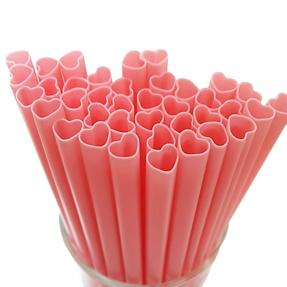 Welcome to my boutique 50pcs Heart Shaped Pink Straws Disposable Drinking Cute Straw Individually Wrapped Pink Plastic - RED_50