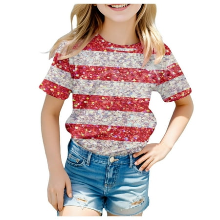 

MQLKF Girls Short Sleeve Tee Summer Crewneck T Shirt Casual Fit Basic Shirts Beautiful Comfortable Girls Tee