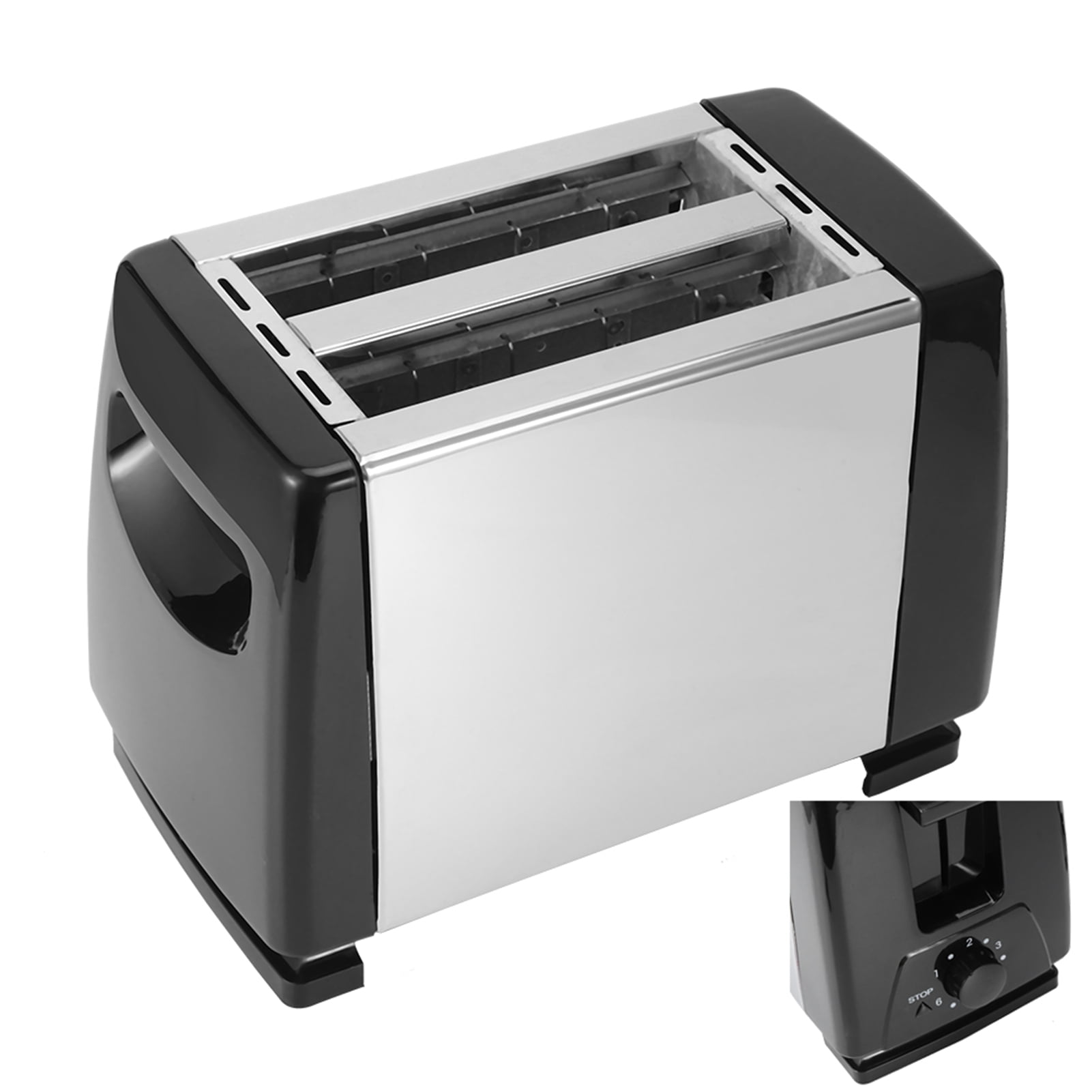 YAHHU 650-850W 2-Slice Bread Toaster, Black, 6 Gear Breakfast Cooking Machine, ABS & Stainless Steel (8.27 x 4.72 x 6.26 inches / 21 x 12 x 15.9 cm)