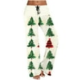 thumbnail image 2 of Roncen Women's Christmas Printed Straight Leg Pants - Loose Fit Casual Trousers with Adjustable Waist Tie & Stylish Design, 2 of 6