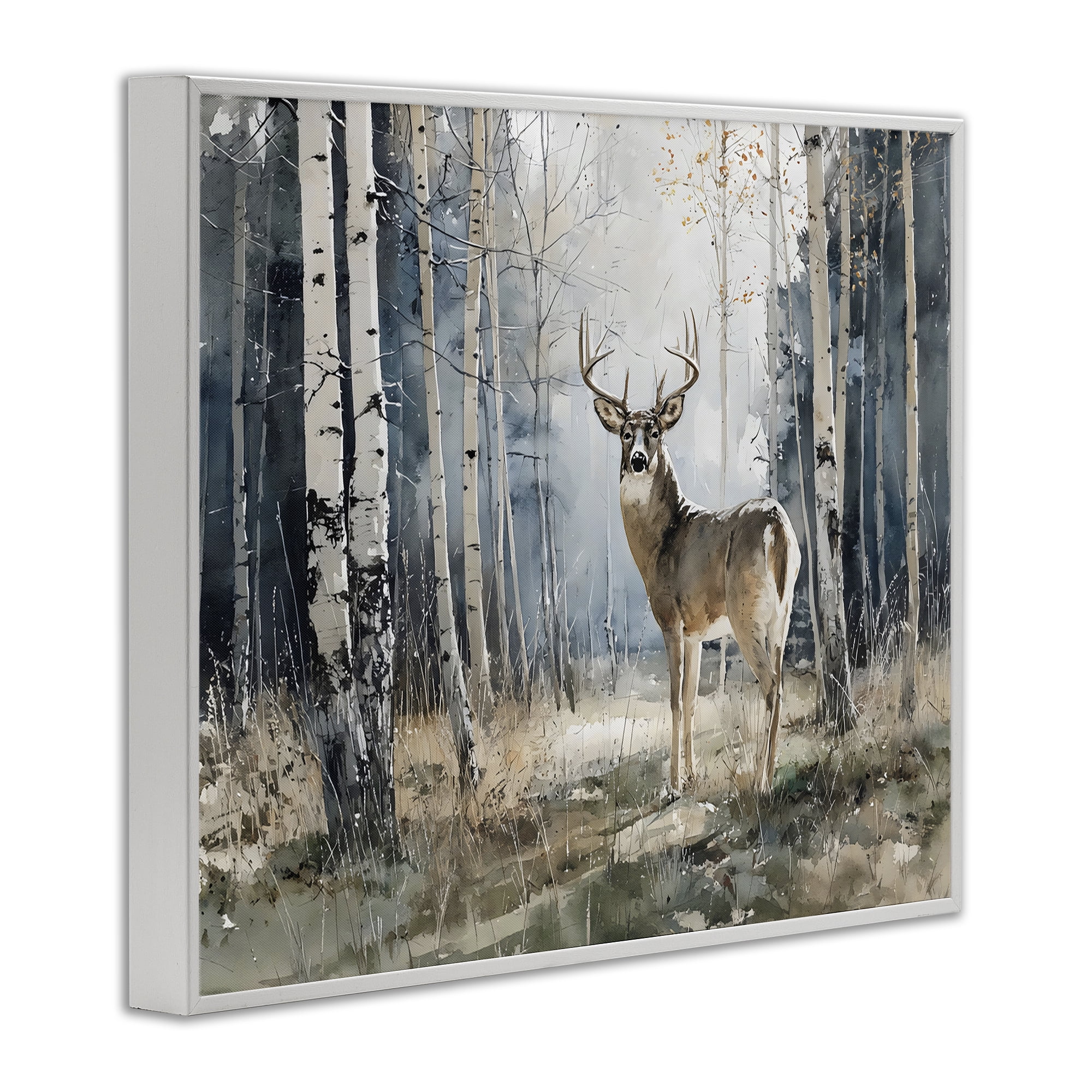Stupell Industries Lone Stag in Birch Forest White Framed Giclee Art, design by Franklyn Gregory
