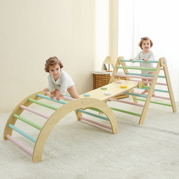 Toddler Climbing Toy Wooden Arch Ramp Ladder Climbing Toy Set Indoor Playground for Toddlers 1-3 Years Old