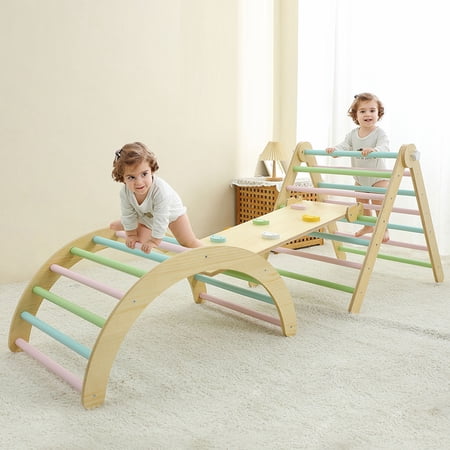 Toddler Climbing Toy Wooden Arch Ramp Ladder Climbing Toy Set Indoor Playground for Toddlers 1-3 Years Old