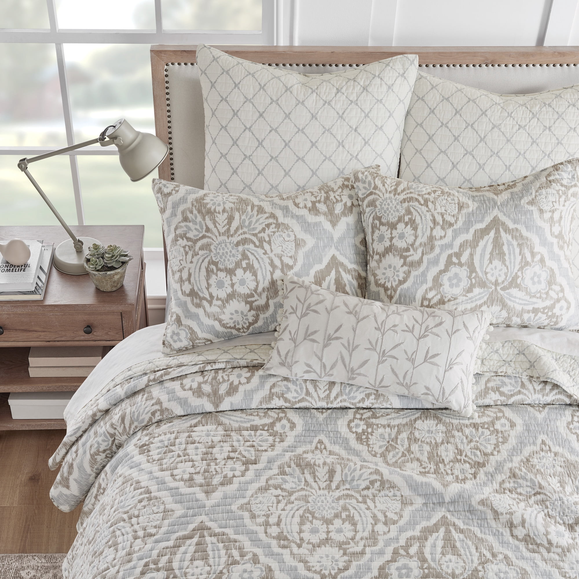 Levtex Home - Becker Taupe Quilt Set - King Quilt and Two King Shams - Ikat - Taupe, Grey and Cream - Quilt (106x92in.) and Shams (20x36in.) - Reversible - Cotton
