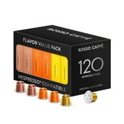 Rosso Caffe Medium Roast Coffee Pods, Variety pack, 120 Ct, Compatible with Nespresso Machines