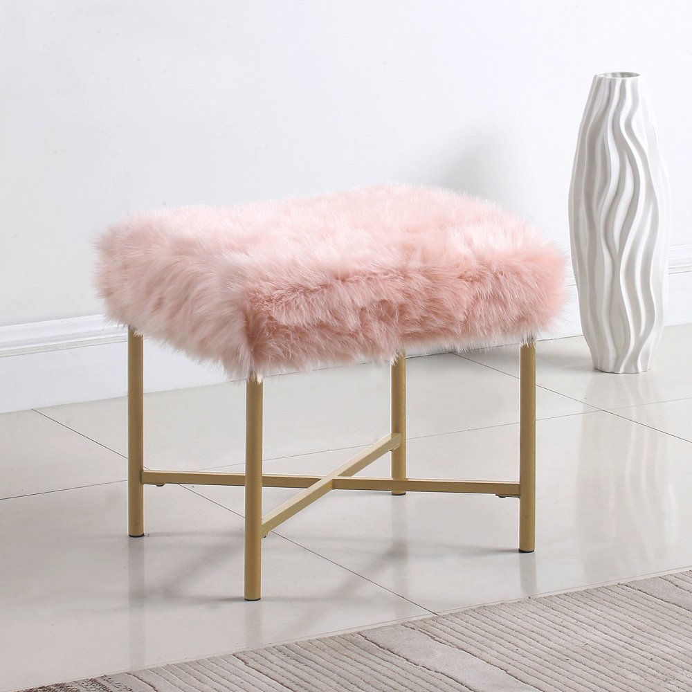 HomePop Faux Fur Square Ottoman