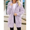 thumbnail image 5 of Womens Fleece Zip Up Jacket with Pockets Oversized Long Hoodie Fuzzy Long Sleeves Jackets Warm Teddy Coat Light Purple L, 5 of 9