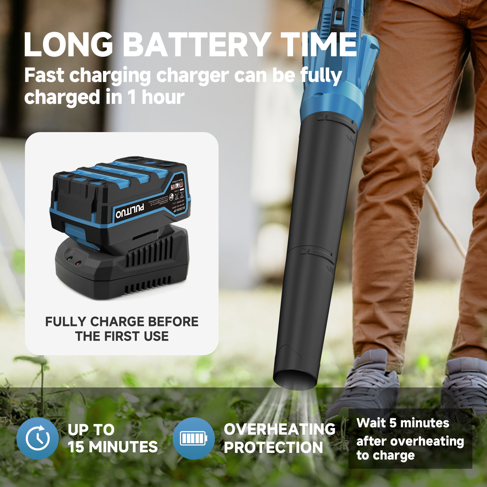 Pulituo 20V Cordless Leaf Blower with 4.0Ah Battery, 400 CFM photo 7