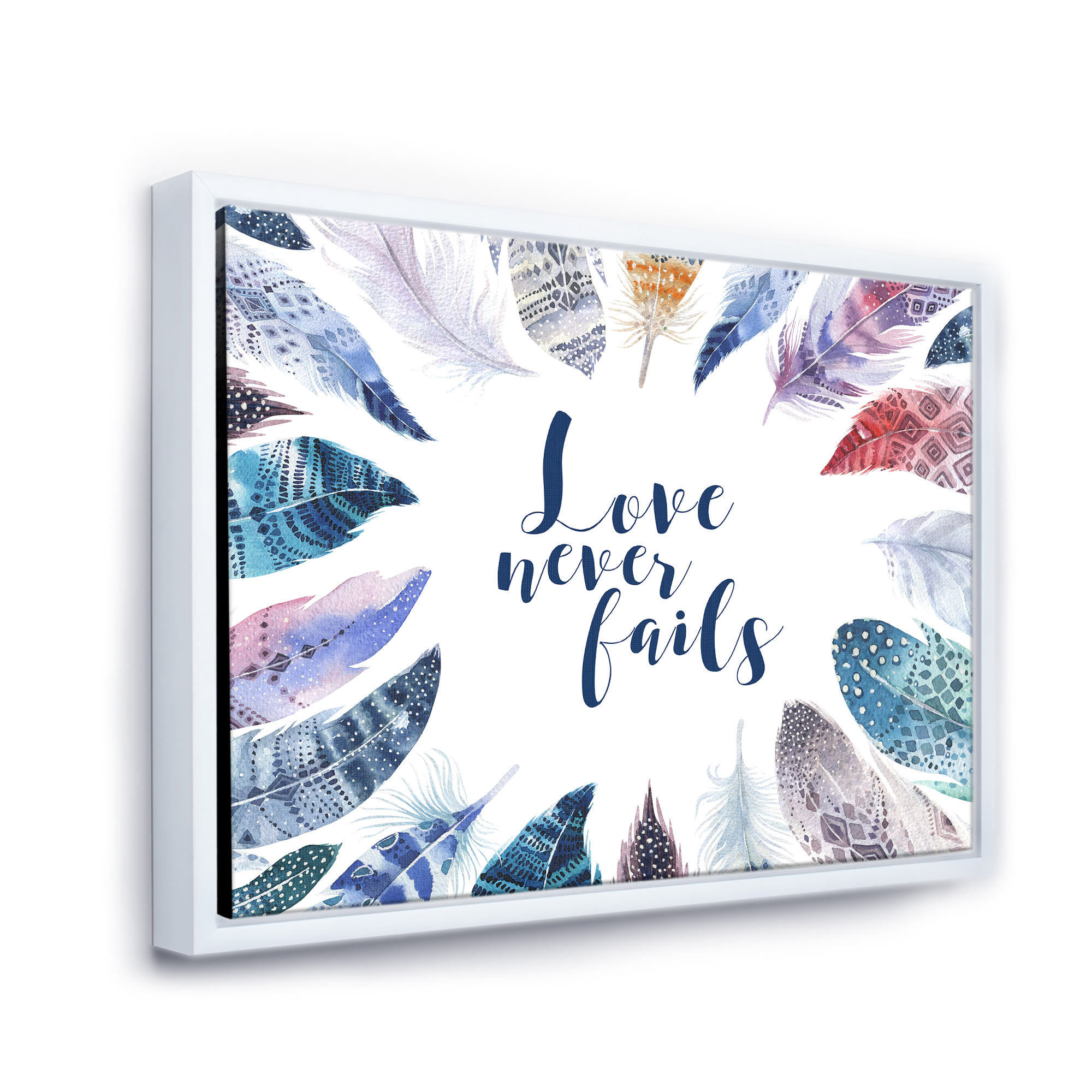 Designart 'Inspiring Quote With Boho Feathers' Bohemian & Eclectic Framed Canvas Wall Art Print