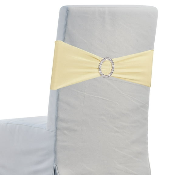 10Pcs Chair Sashes Chair Bow, 350x130mm Polyester Stretch Band with Buckle Slider for Banquet Party Wedding Party Events (Beige)