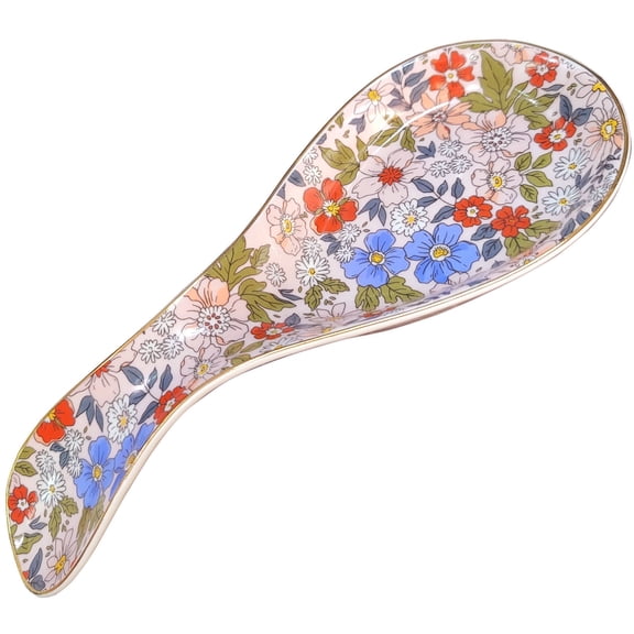 J.west Floral Ceramic Spoon Rest Holder for Kitchen Counter & Stove Top Dishwasher Safe Flowers Pink