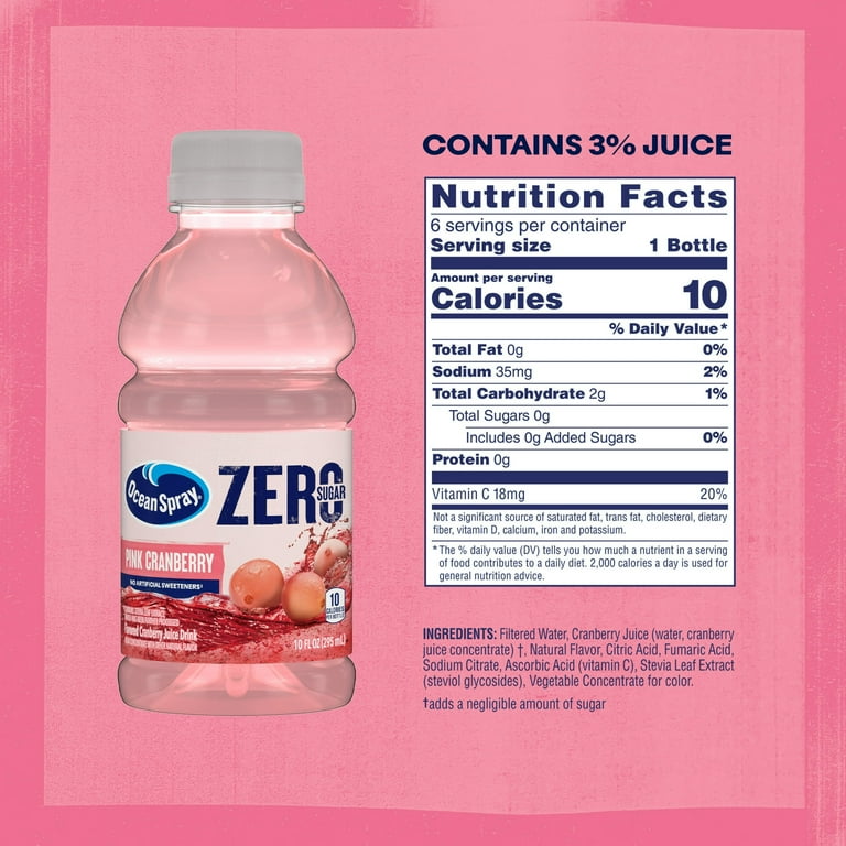 Ocean Spray® Zero Sugar Pink Cranberry, 10 Fl Oz Bottle, 6 count