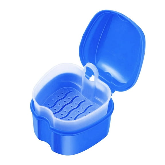 LYCAQL Denture Bath Case Box Cup Container with Basket Denture Holder for Travel and Cleaning(Blue)