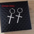 thumbnail image 1 of Pendientes de moda punk para hombre, con borlas de plumas, cadena larga, colgante de acero inoxidable, pendiente de botón, unisex, tendencia rock, hipster, clip para la oreja, regalo, color cruz A, 1 of 5