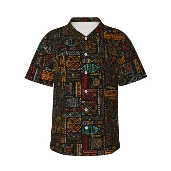 Daiia Polynesian Turtles Hawaiian Shirt for Men Gentle Cotton Regular Short Sleeve Casual-Large