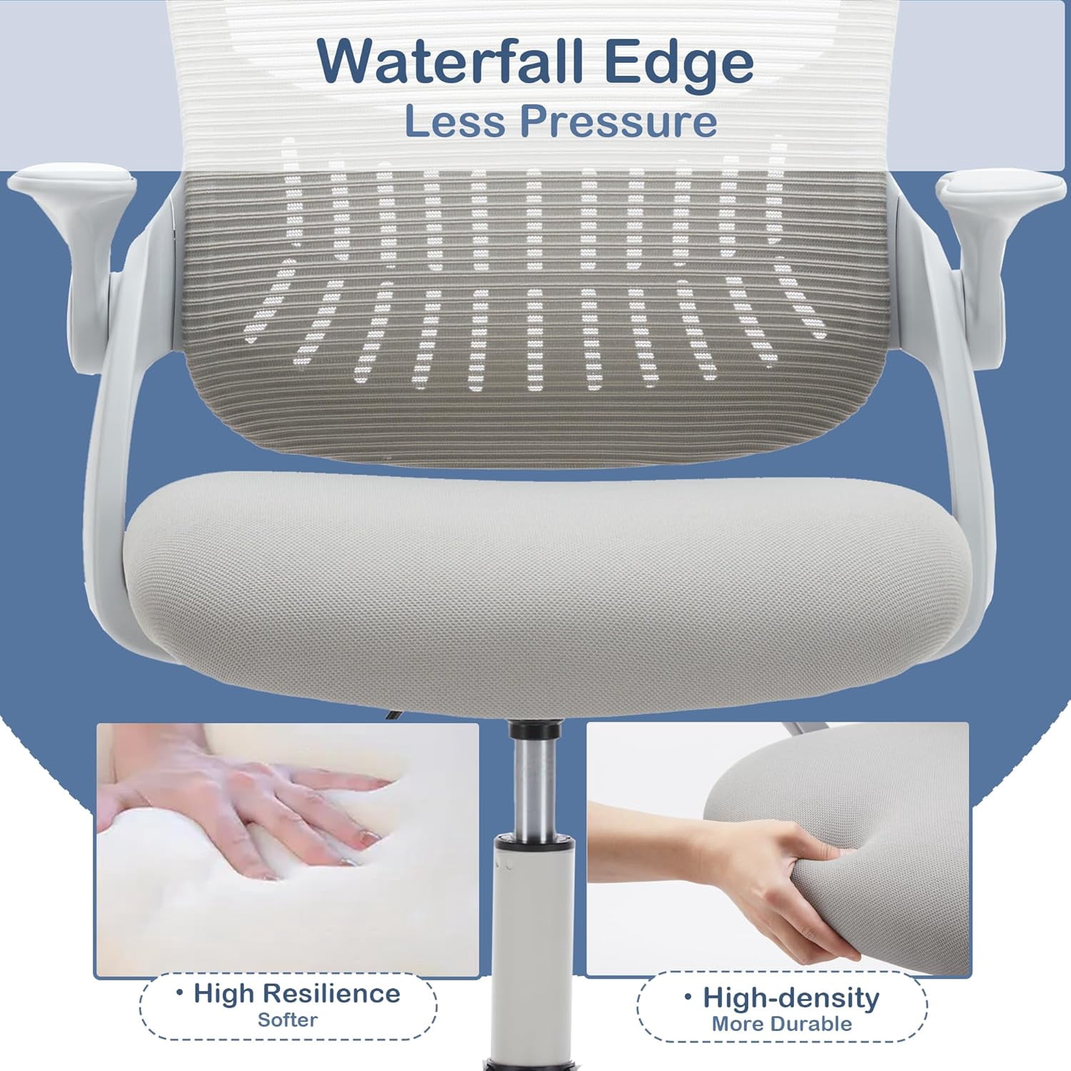 Ergonomic High-Back Mesh Office Chair - Breathable Waist and Back Support Computer Chair with Adjustable Armrests, Height Adjustment, and 360° Swivel Base(Gray)