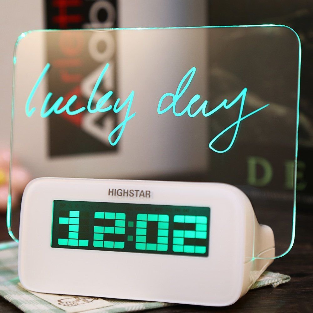 LED Message Board Memo Blue Light Digital Alarm Clock Night Light
