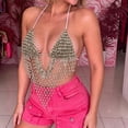 thumbnail image 6 of Miqool Women's Glitter Rhinestone Sequin Halter Tops Backless Sleeveless V Neck Asymmetrical Dance Bikini Bra Top Festival Rave Party Crop Tops, 6 of 6