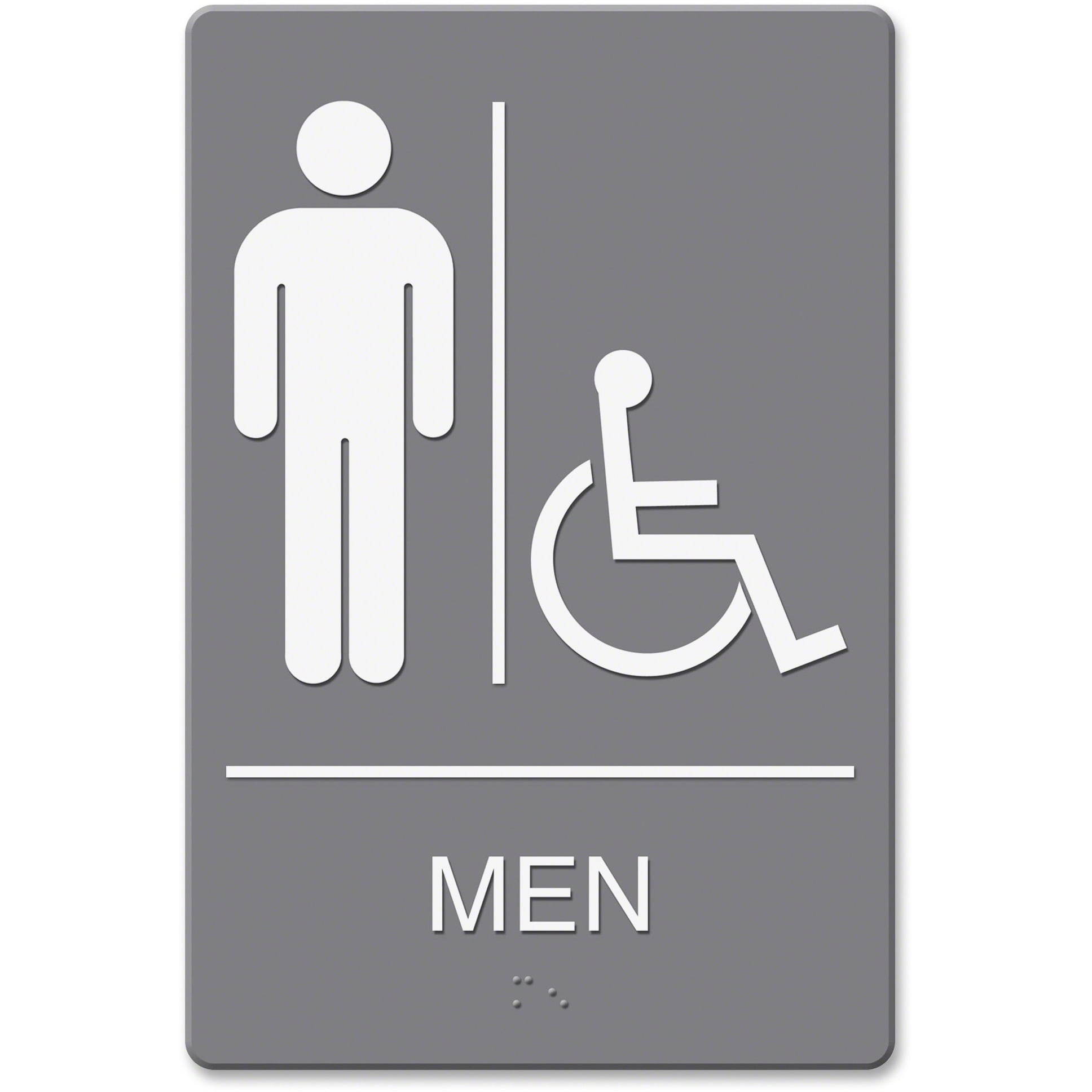 Indoor wall sign features a highly visible "men's restroom/wheelc...